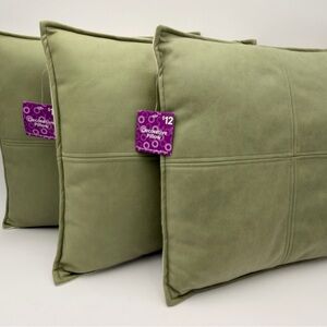 Set of 3 Green Faux Leather Decorative Pillows